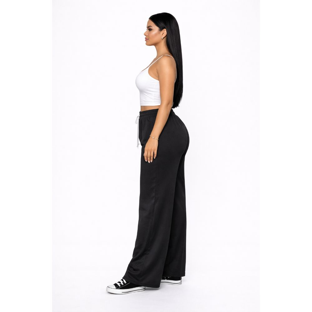 Dark Grey Graphic WideLeg Pants Street Style Drawstring Trousers